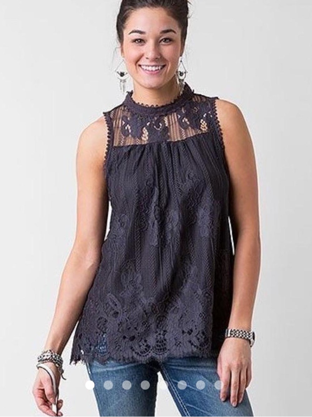Altar’d State Lace Sleeveless Top Dark Blue Sz M